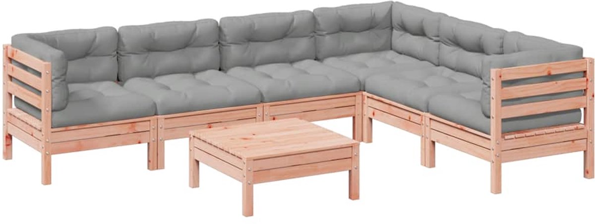 vidaXL 7-delige - Loungeset - met - kussens - massief - douglas - vurenhout grijs