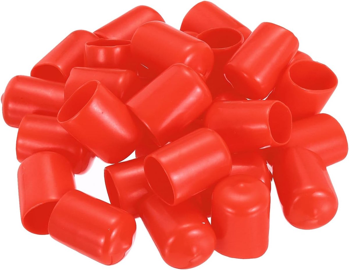 28 stuks rubberen doppen, 18 mm (21/32") ID 25 mm hoogte ronde schroefdraadbeschermkappen flexibele schroefboutafdekkingen voor metalen buisstangbouten, rood