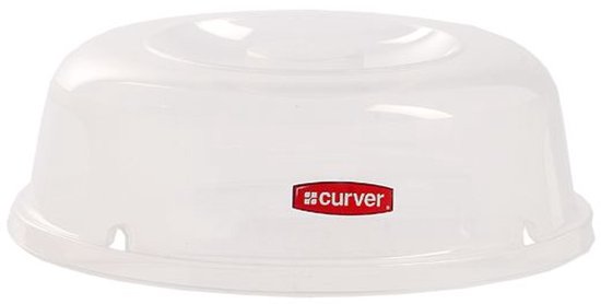 Transparante ronde magnetrondeksel van Curver met een diameter van 27cm.