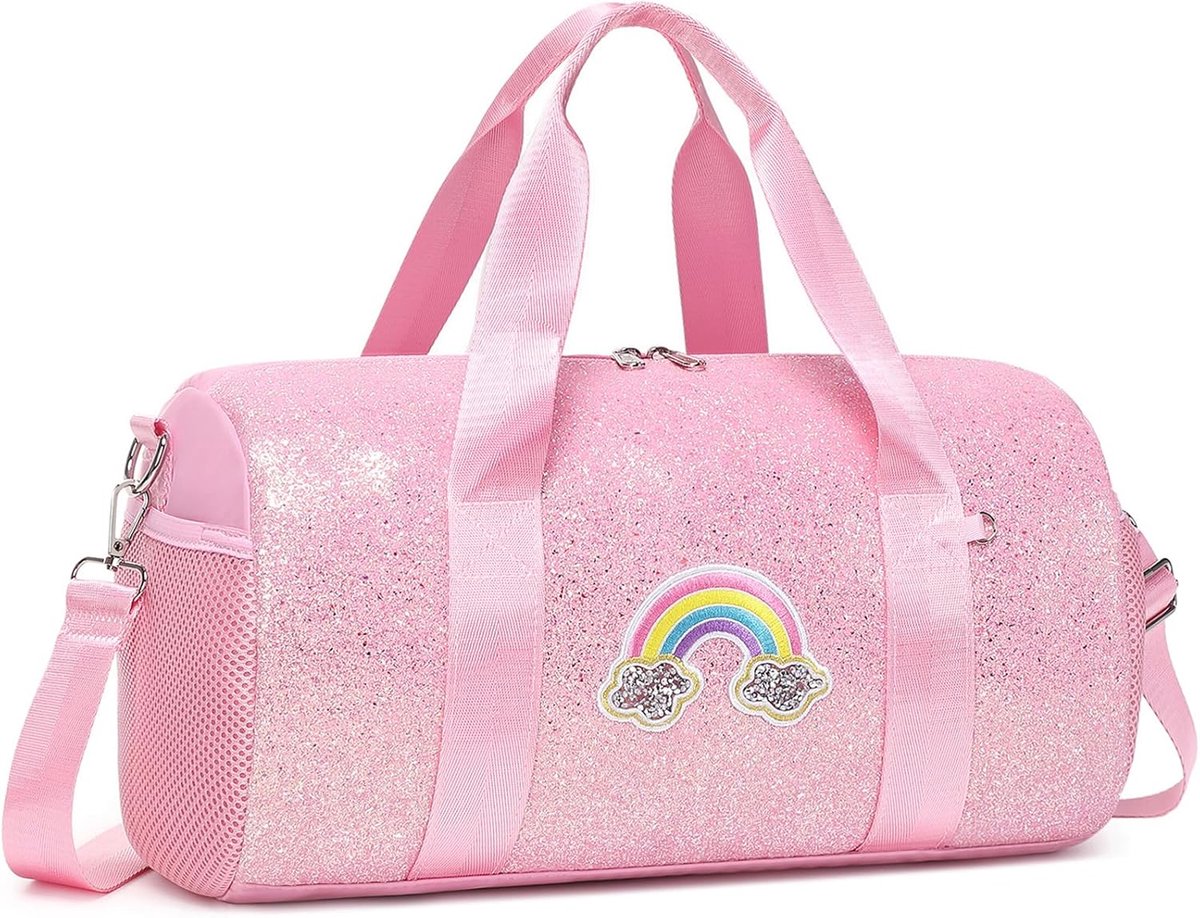 Meisjes Dansen Regenboog Sporttassen voor Kinderen Meisjes Latijns Ballet met Aparte Waterdichte Zak, Roze glitter, S, Reistassen