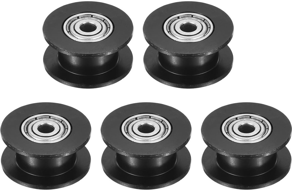 2GT Leeglooprol, tandloos, 3 mm boring, aluminium tandriemschijf voor 6 mm brede tandriem voor 3D-printers, CNC, tandriem-5 stuks, zwart