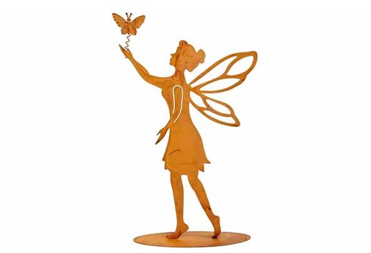 Beeld Fairy With Butterfly Roest 15x5xh2 9cm Andere Metaal