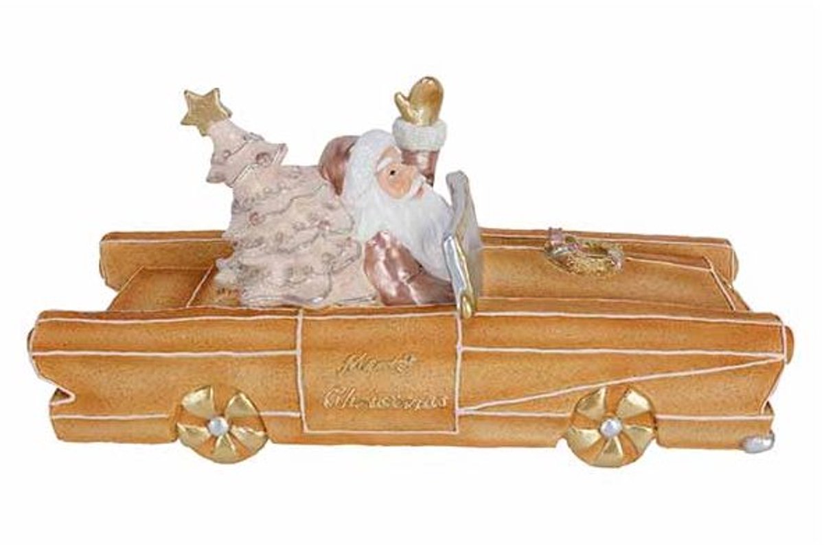 Kerstman In Gingerbread Car Beige 39x15x H18,5cm Langwerpig Resin