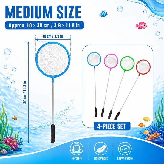 4 visnetten voor aquarium, 10 x 30 cm, fijnmazig met handvat, voor aquarium, vijver en reiniging — afbeelding 5