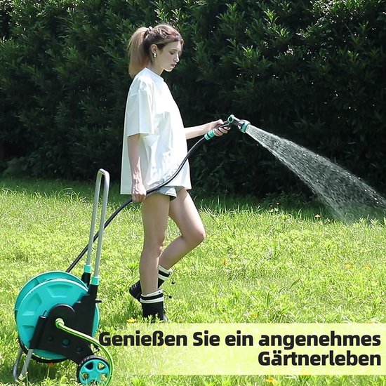 verrijdbare slanghaspel voor 42 m 1/2 inch slang, met wielen, verstelbare leuning en snelkoppeling, montage zonder gereedschap — afbeelding 3