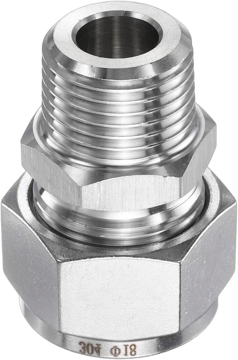 Compressieschroefverbinding 18 mm buisbuitendiameter x 1/2 inch NPT schroefdraad mannelijk roestvrij staal rechte koppeling adapter compressie buisfitting connector voor olie gas water