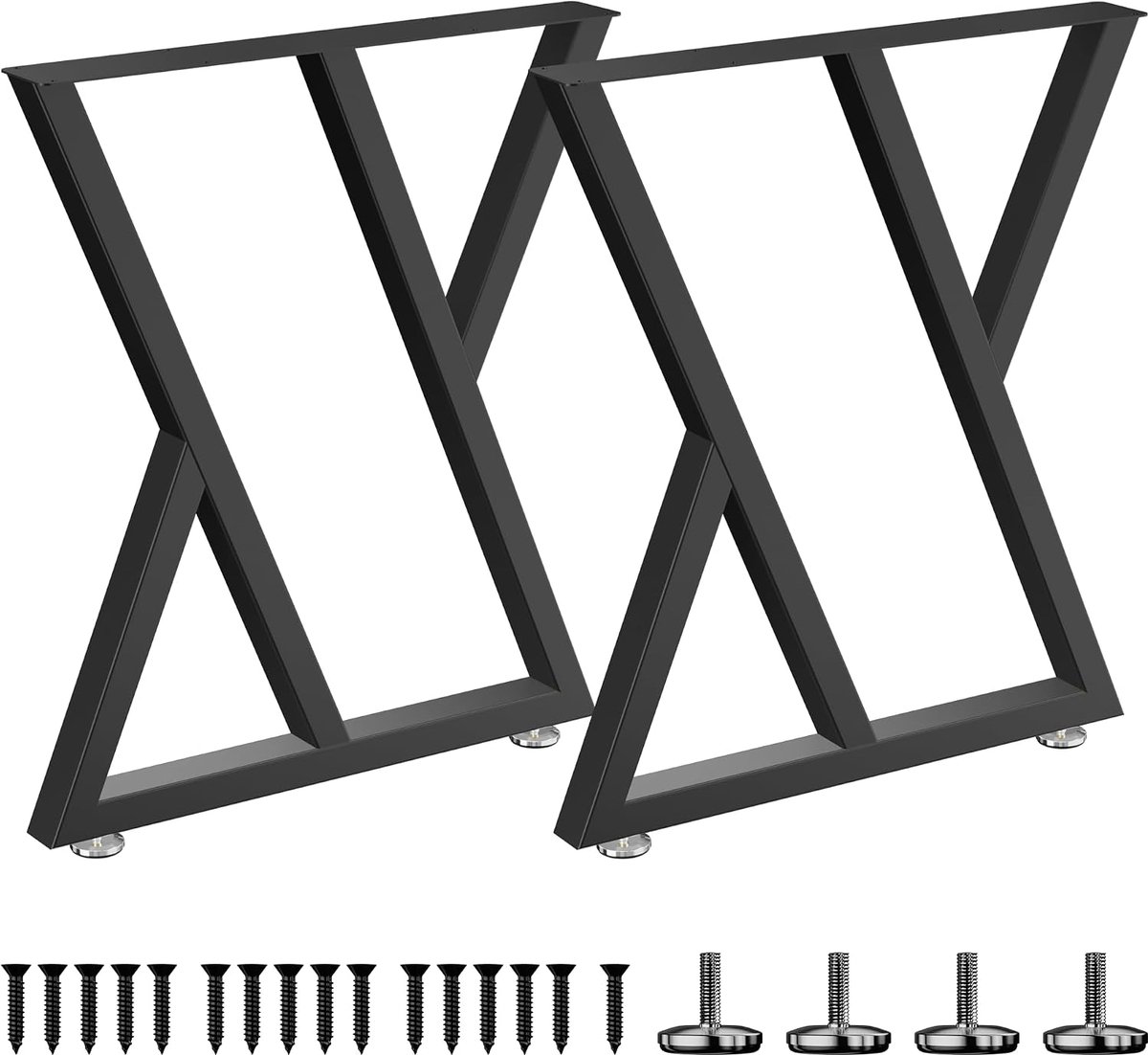 Poten, metaal, zwart, 70 cm, heavy duty bureauframe, doe-het-zelf eettafel, vergadertafel, set van 2