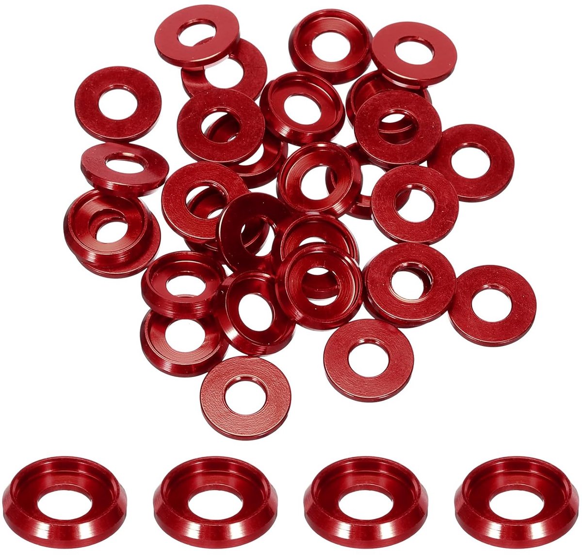M5 conische sluitringen, gatdiameter: 5 mm, aluminium afdichtingen voor RC/FPV/PC/drone/mechanische accessoires, verpakking van 30 stuks (rood)