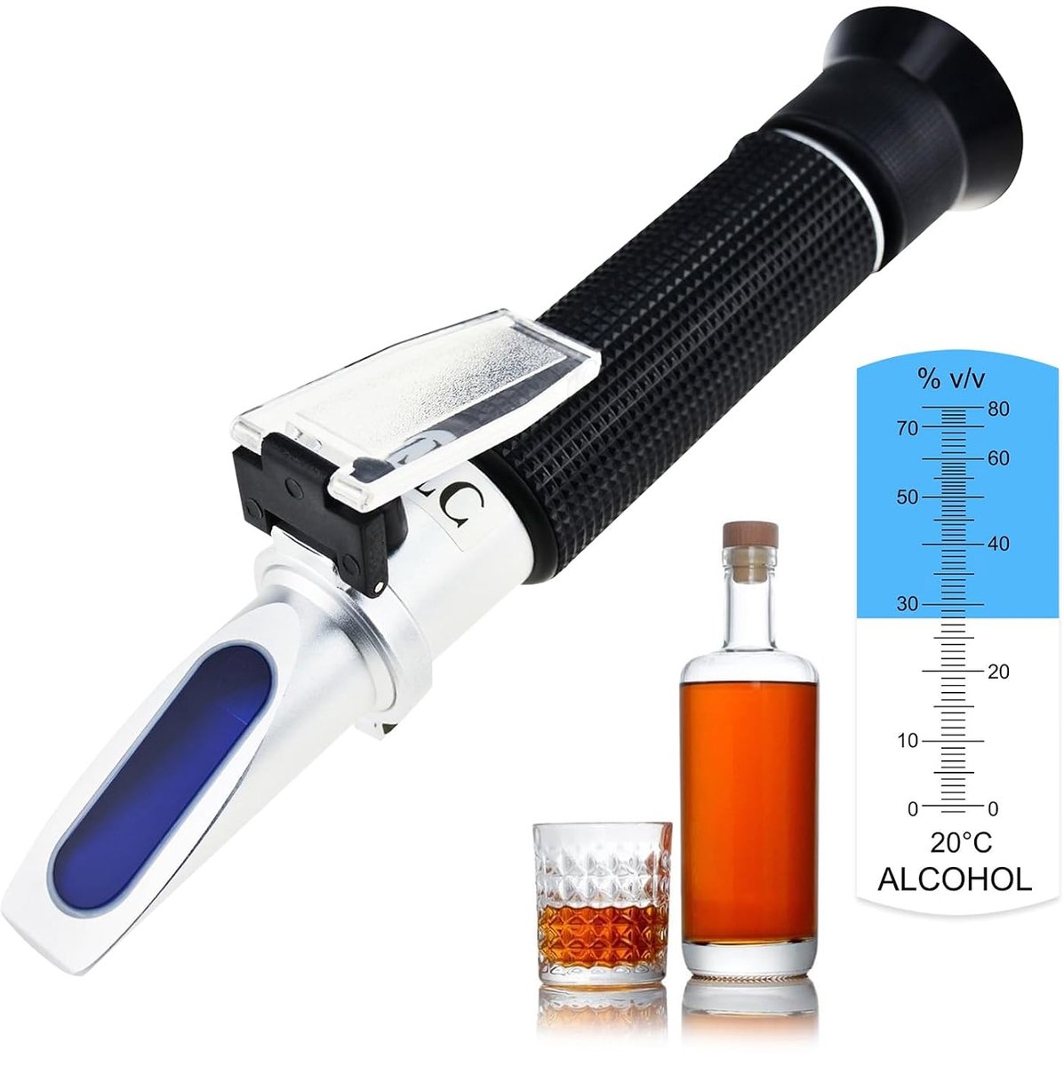 Alcohol Refractometer 0-80% - kwaliteitsproduct voor het bepalen van het alcoholgehalte in sterke drank en wijn met ATC (automatische temperatuurregeling)