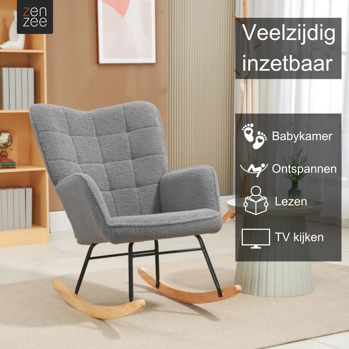 Schommelstoel - Stoelen - Meubels - Fauteuil - Grijs - 92 cm x 71 cm x 101 cm — afbeelding 15