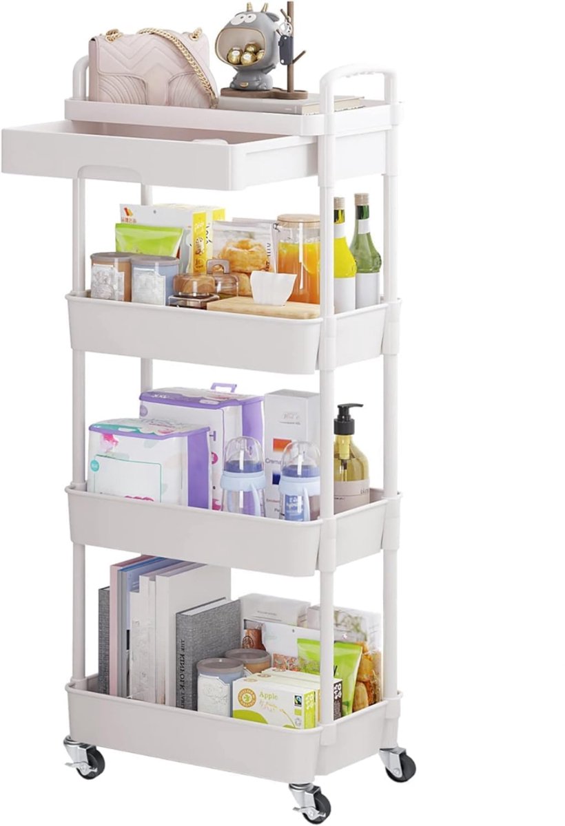 Ploutos® Keukentrolley - Compacte Serveerwagen - Keukentrolley op Wieltjes - Wit - 40cm x 30cm x 78cm
