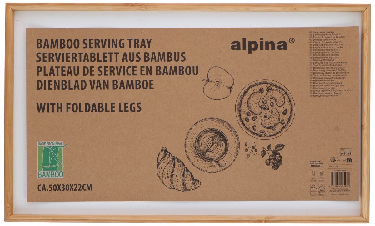 alpina Bamboe Dienblad met Opklapbare Poten – Houten Dienblad voor Ontbijt op Bed of Bank – 50x30x22 cm – Lichtgewicht en Stabiel – Serveren of Decoratie — cadeau in Koken & Dineren - foto 3