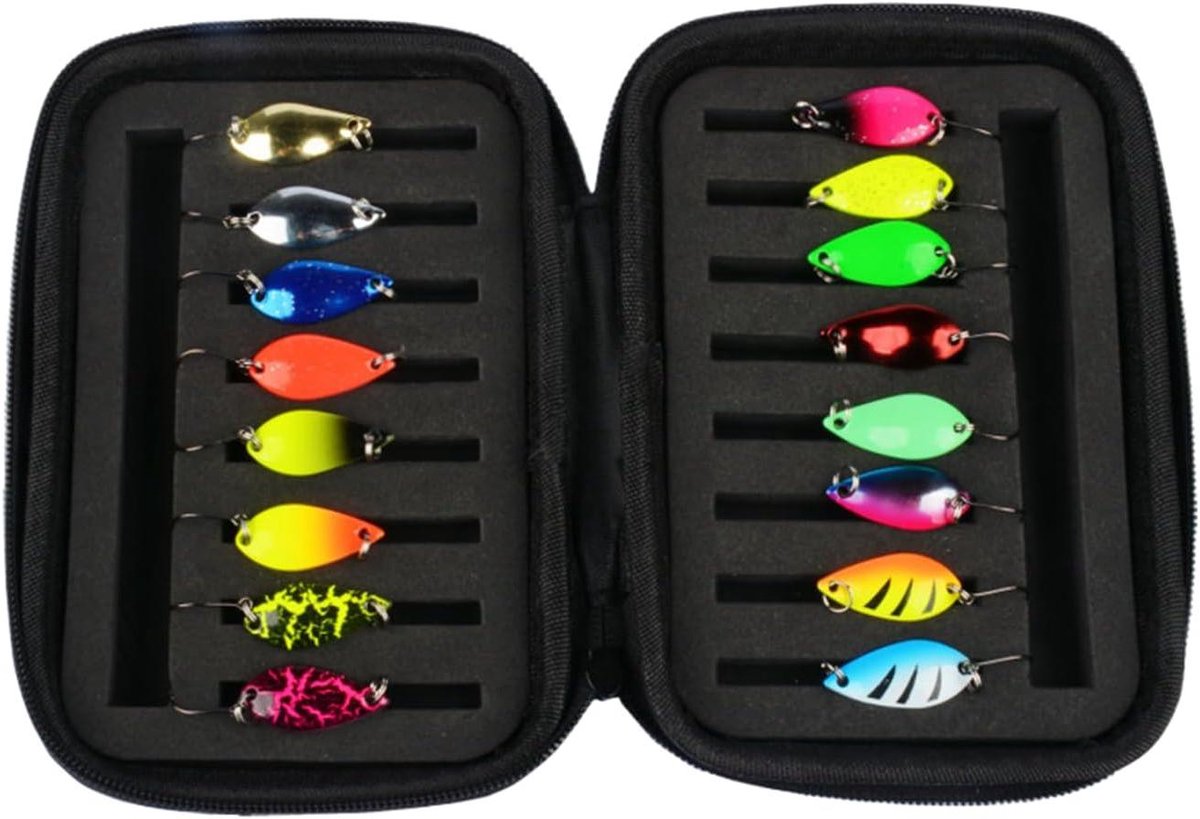 Kunstaas Set - Spinner Lokaas - Vissen Forel - Roestvrij Staal - 16 Stuks - Gekleurd