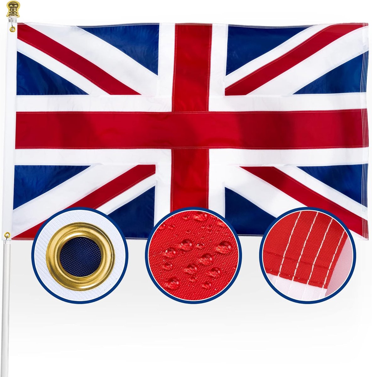 Premium Nylon British Union Jack Vlag 3x5 Outdoor, Dubbelzijdige Heavy Duty 210D Engeland Verenigd Koninkrijk UK Vlaggen, Langste Blijvend met genaaide strepen/4 Stitch Hemming/Messing Grommets
