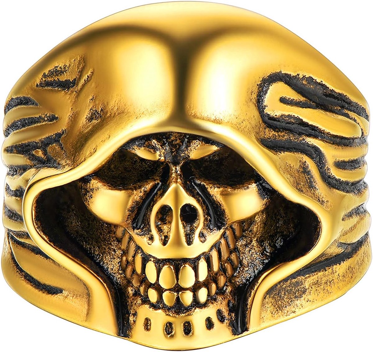 Schedelring voor heren, goud/zwart/roestvrij staal, maat 54-71,5, gothic biker vintage punk-ring, cadeau voor rockfans, mannen, jongens, tieners