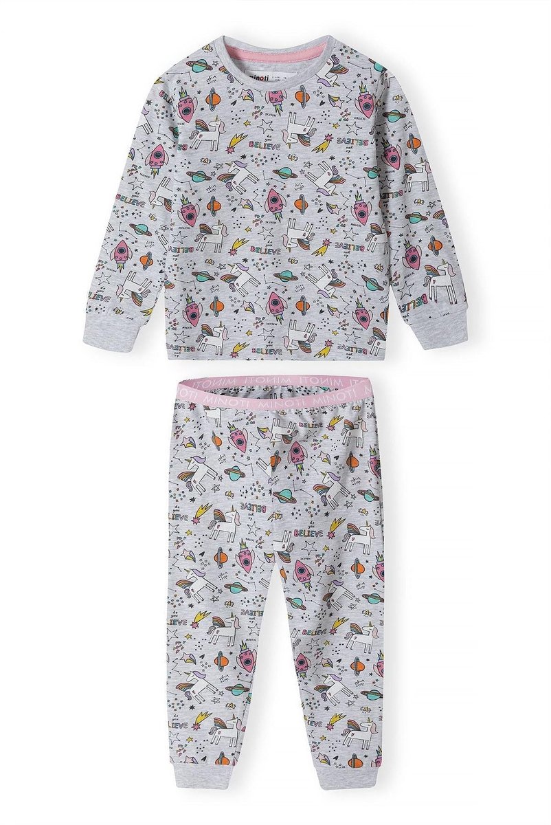 Minoti pyjama meisjes eenhoorn ruimte print grijs - lange mouw