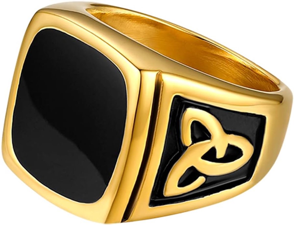 Sieraden herenring, Ierse driehoekige knoop, Trinity Keltische knoop, zegelring, roestvrij staal, emaille ringen, zwart zilver/goud