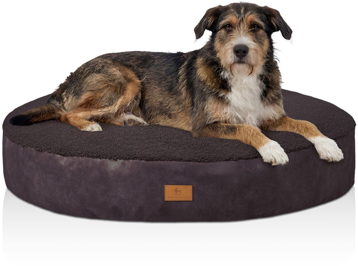 Knuffelwuff rond hondenbed Bolster van knuffelzachte teddystof met zijwanden in suède-look Ø100cm Bruin