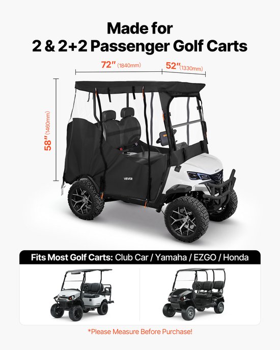 VEVOR Golfkarhoes Gemaakt van 420d Oxford-Stof voor 2- en 2+2-Zits Golfkarren, Beschermhoes voor De Meeste Golfkarren van Club Car, Yamaha, Ezgo en Honda, Pvc-Coating en Winddicht Ophangsysteem — afbeelding 4