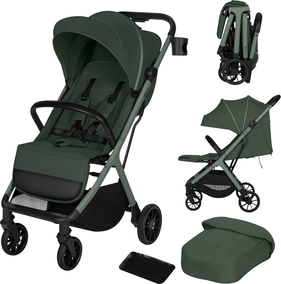 Lionelo Cloe Plus Buggy – Automatisch Inklapbaar – Kinderwagen tot 22 kg – Compact & Lichtgewicht – Verstelbare Rugleuning – Grote Geveerde PU-Wielen – UPF50+ XXL Zonnekap – Voetenzak & Bekerhouder