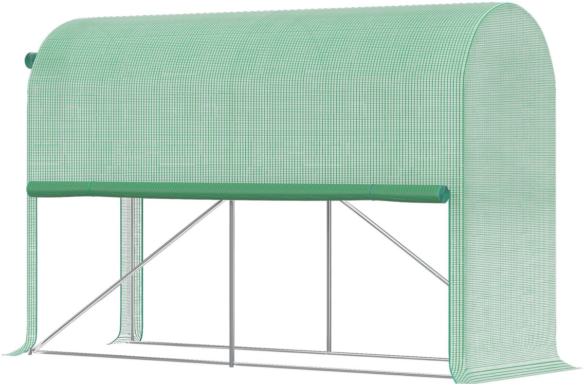 Tuinkas en balkonkas van PE-materiaal, met 140 g/m² dikke zeildoek, stalen frame en oprolbare ritsdeur, geschikt voor groenten, planten en bloemen, voor gebruik binnen en buiten, groen (300 x 100 x 200 cm)