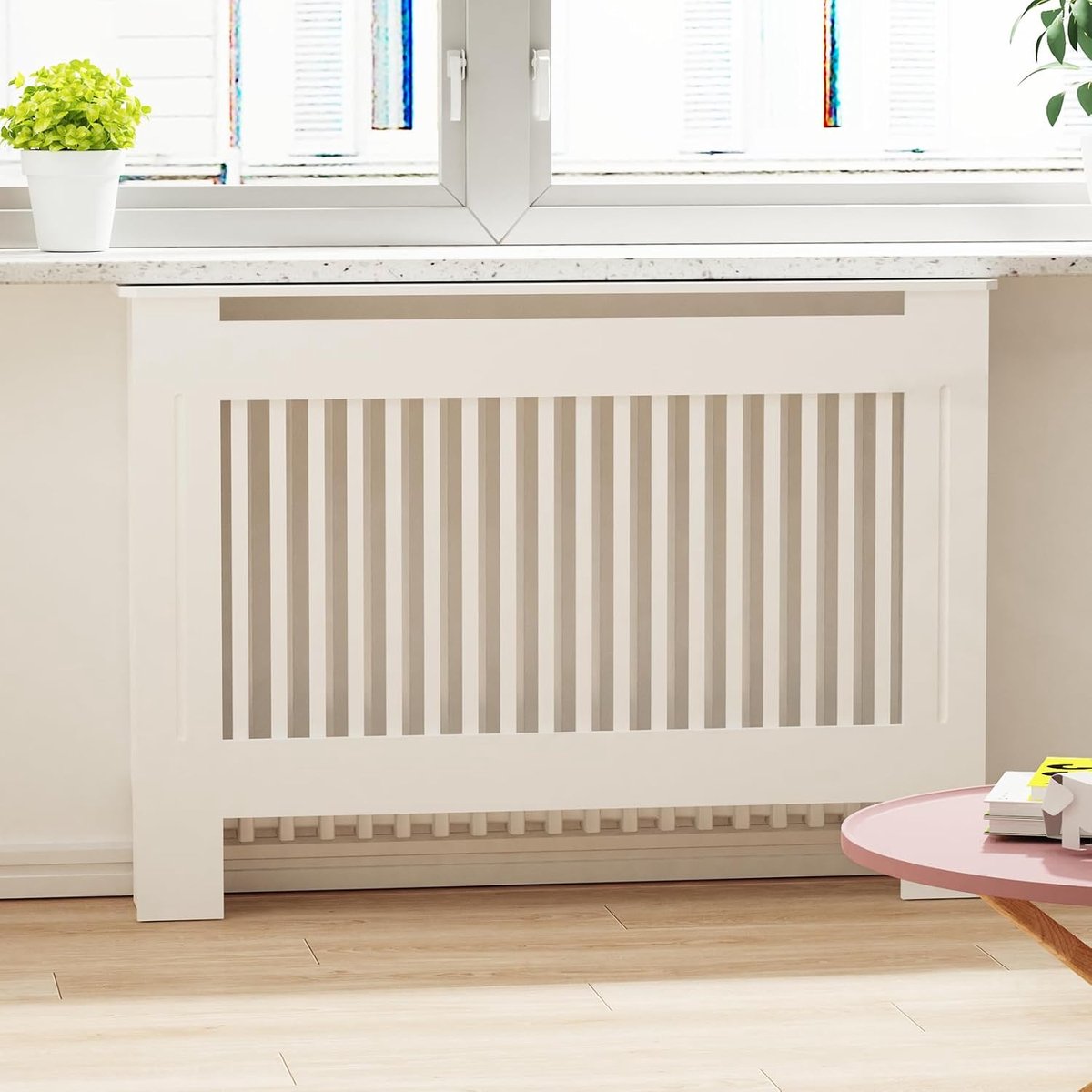 radiatorafdekking houten kast: interne hoogte 100 cm medium witte kachelhoezen verticale latten moderne hoge radiatorplank dikker MDF houten keuken slaapkamerkast voor woonkamer