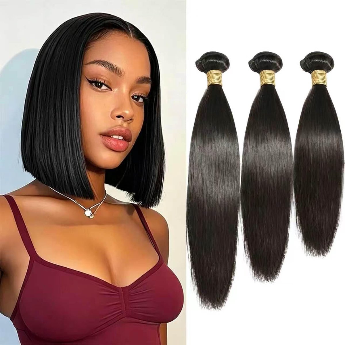 Hair Bundles Braziliaans Bundel Natuurlijk Echthaar 100% Unprocessed Human Hair Extension Onbehandeld Maagdelijk Steil Haar Natuurlijk Zwart 8 10 12 Inch/210G Totaal
