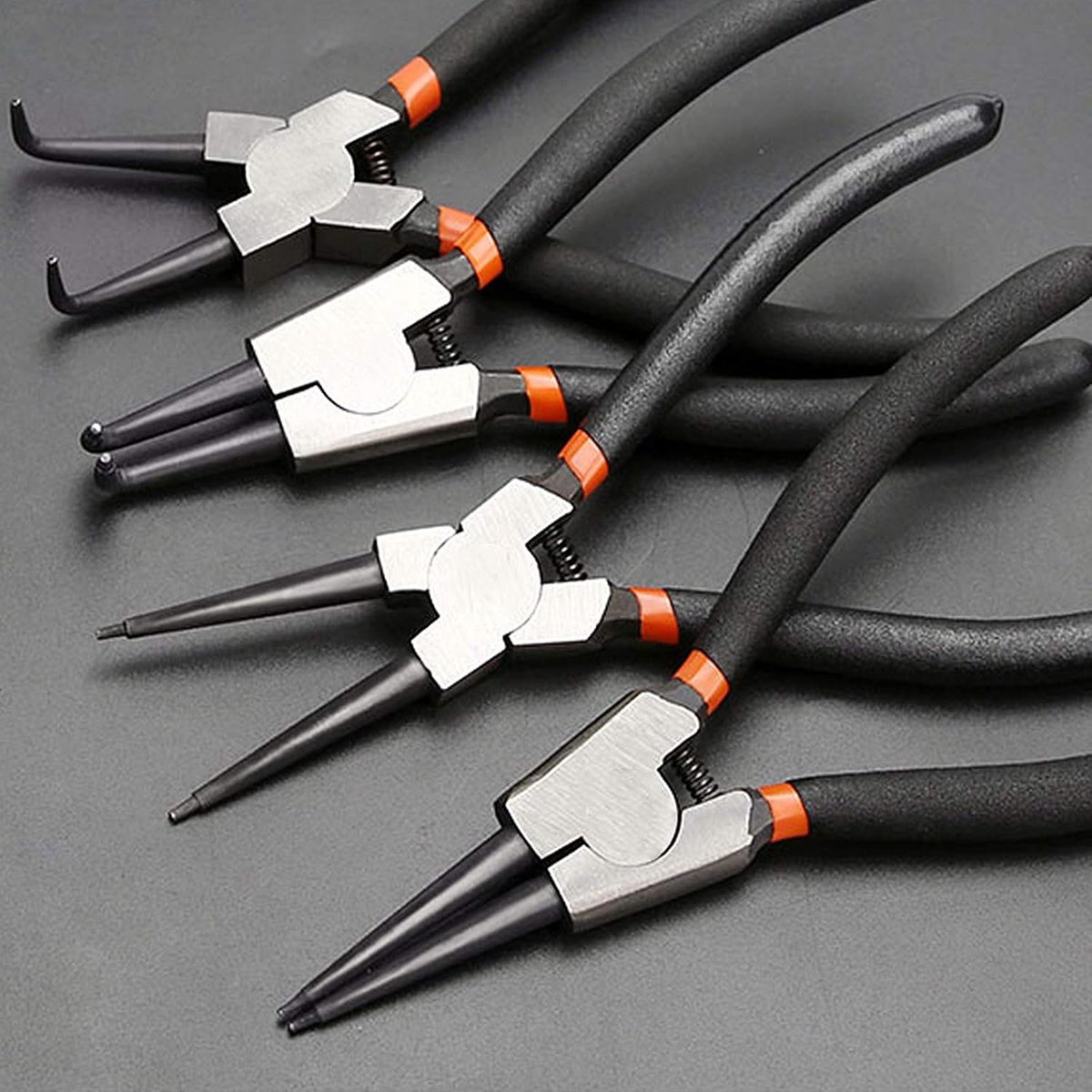 4 Stks 7 Inch Professionele Circlip Tang Set Rechte Gebogen Interne Externe Snap Ring Tang Anti-slip Handgrepen met Canvas Opbergzakje Behoud Remover voor Auto Motorfiets Truck