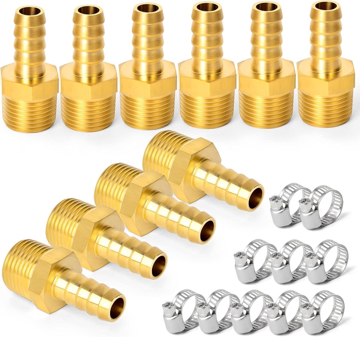 10 stuks Luchtslangkoppelingen, slangpilaarkoppelingen 6mm Barb x 1/4" MBSP pijpadapter met 10 stuks slangklemmen
