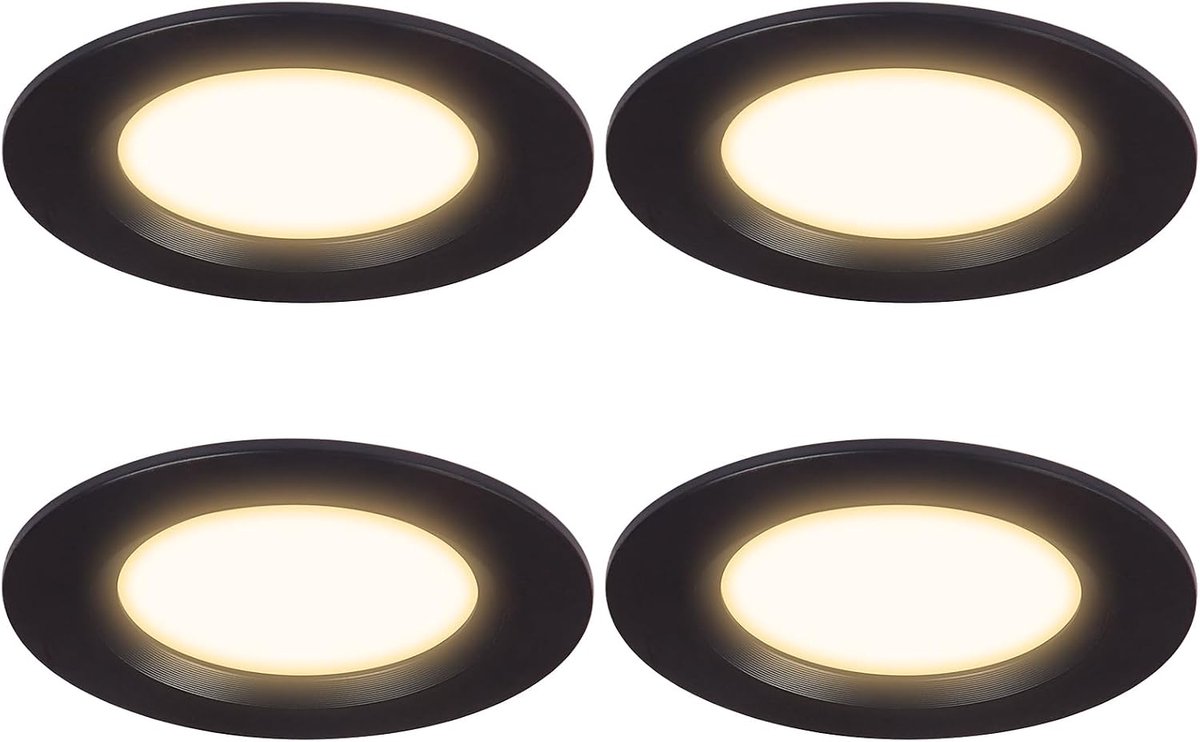 12 V, ultra plat, 3 W, led-inbouwspot, 55 mm, gatuitsparing met 2 m kabel, plafondspot voor spiegelkasten, vitrines, meubels en kasten (4 x zwart, 3000 K)