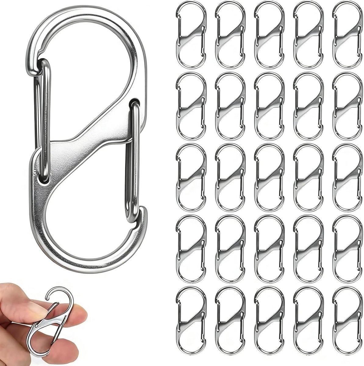 50 stuks S-karabijnhaken, metalen anti-diefstal, dubbele karabijnhaak, 8 vormige, 2 openingen, karabijnhaak, S outdoor, camping, haken voor camping, thuis, wandelen