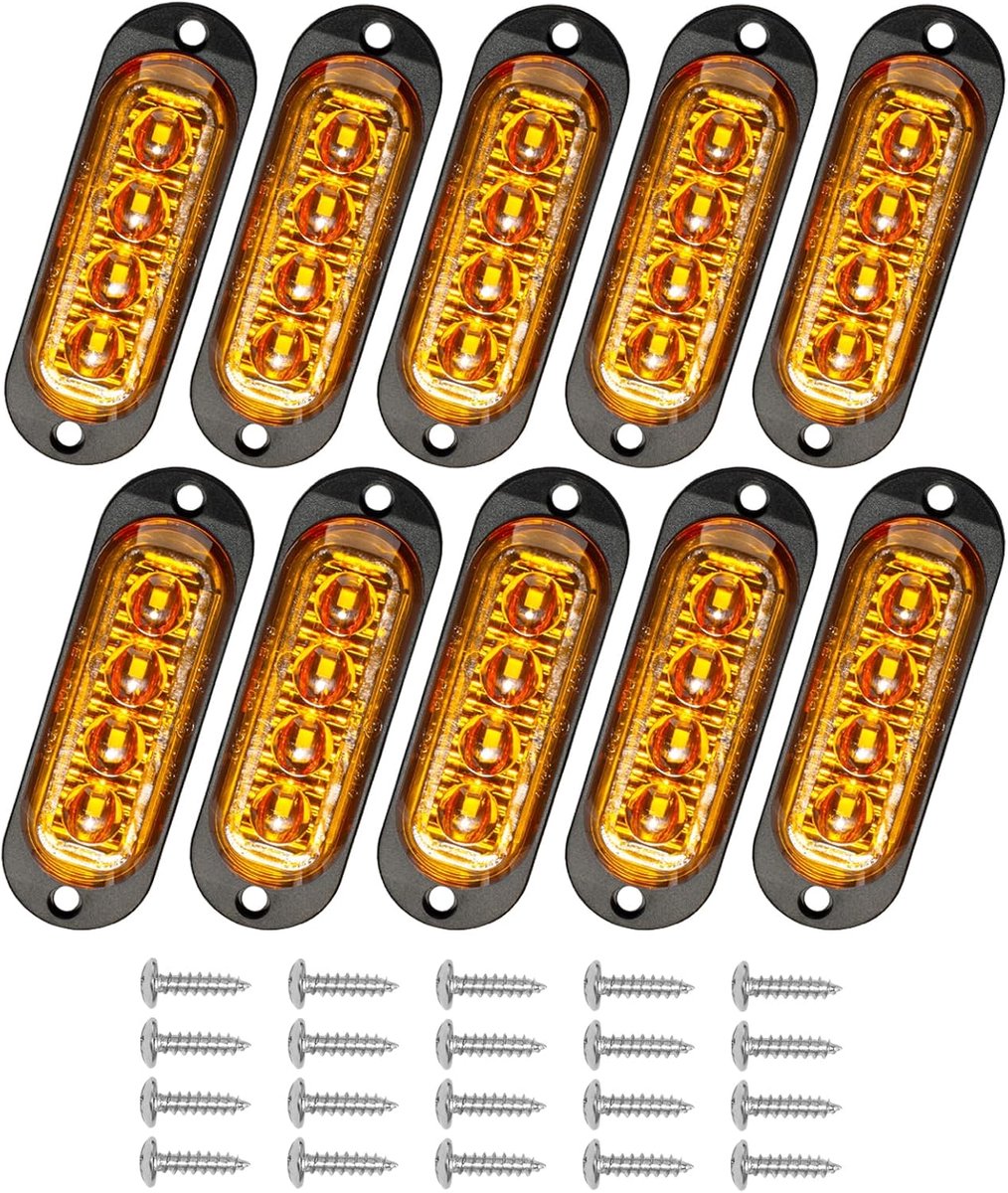 10 x begrenzingslampen, zijmarkeringslichten met 4 lampen, 86 mm, 12/24 V, 3000 K, waterdicht, universele positieverlichting, aanhanger voor vrachtwagen, auto, caravan, camper, als