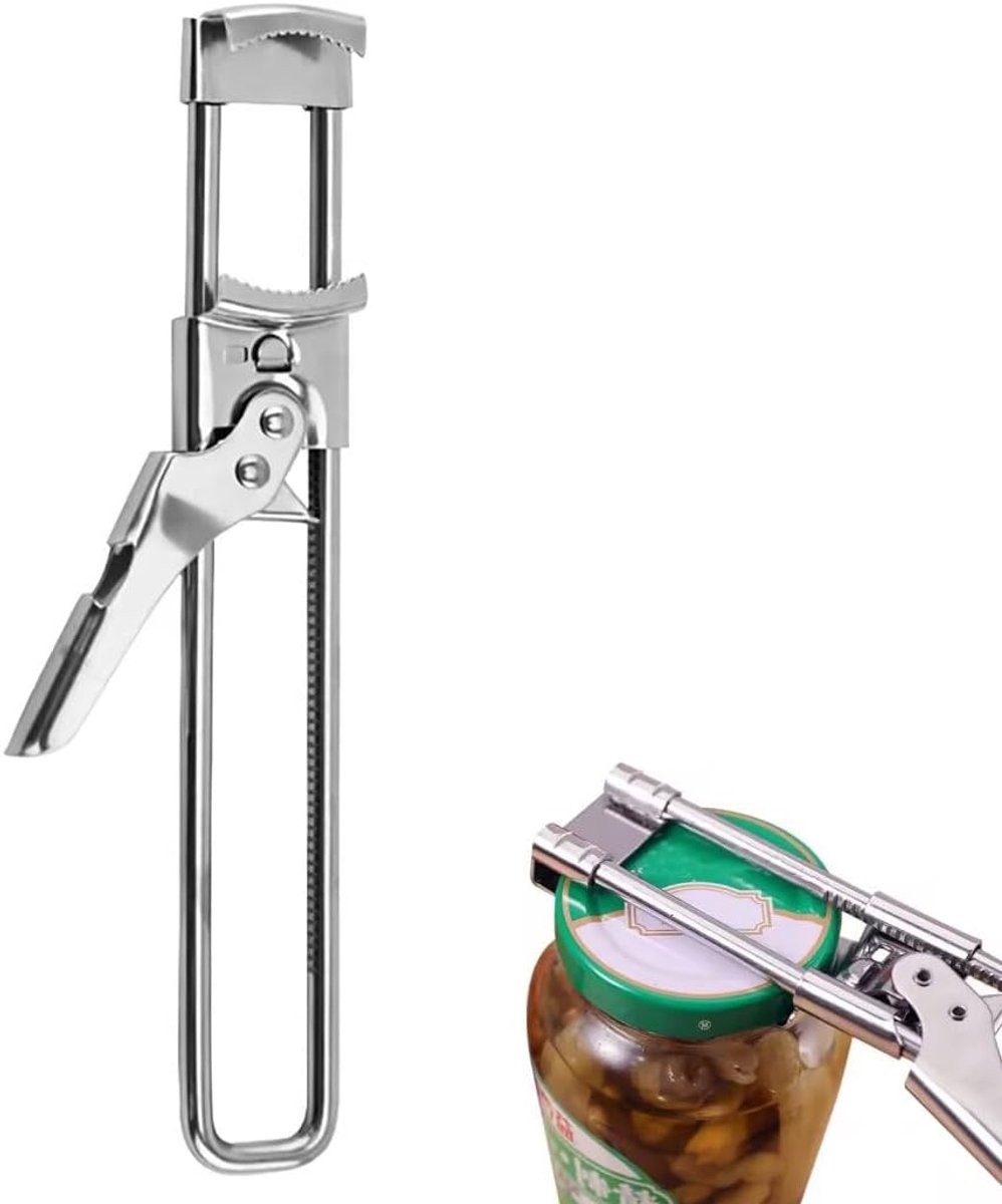 roestvrijstalen dekselopener, verstelbare multifunctionele flesopener, flessenopener, energiebesparende openingshulp voor senioren met artritis, praktisch keukenaccessoire