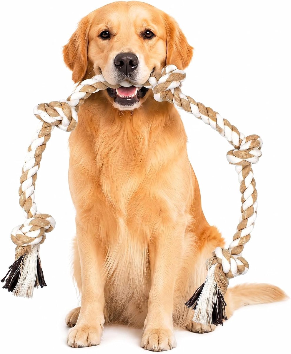 touw voor agressief kauwen, onverwoestbaar hondenspeelgoed van touw met 5 knopen, robuust hondenspeelgoed voor grote en middelgrote rassen, hond kauwspeelgoed, tug of war