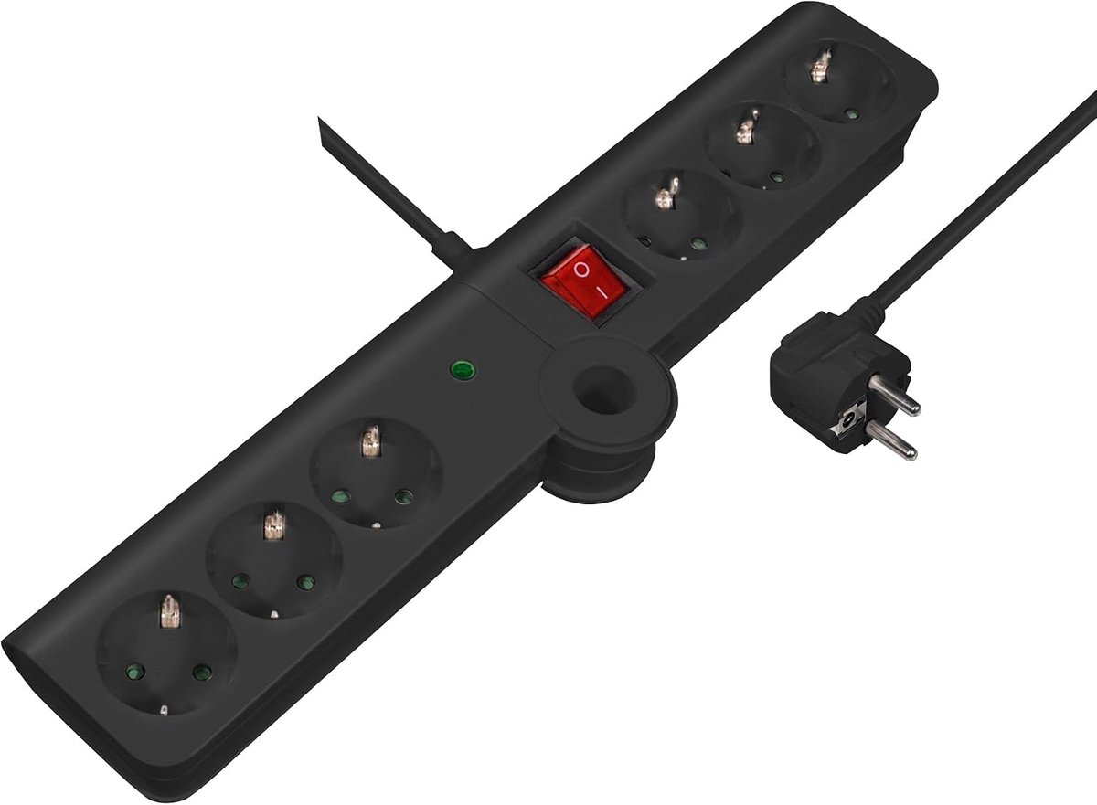 NV75-5L Stekkerdoos, 6-voudig, overspanningsbeveiliging en aanraakbeveiliging, GS-getest, IP20, inklapbaar voor meer flexibiliteit