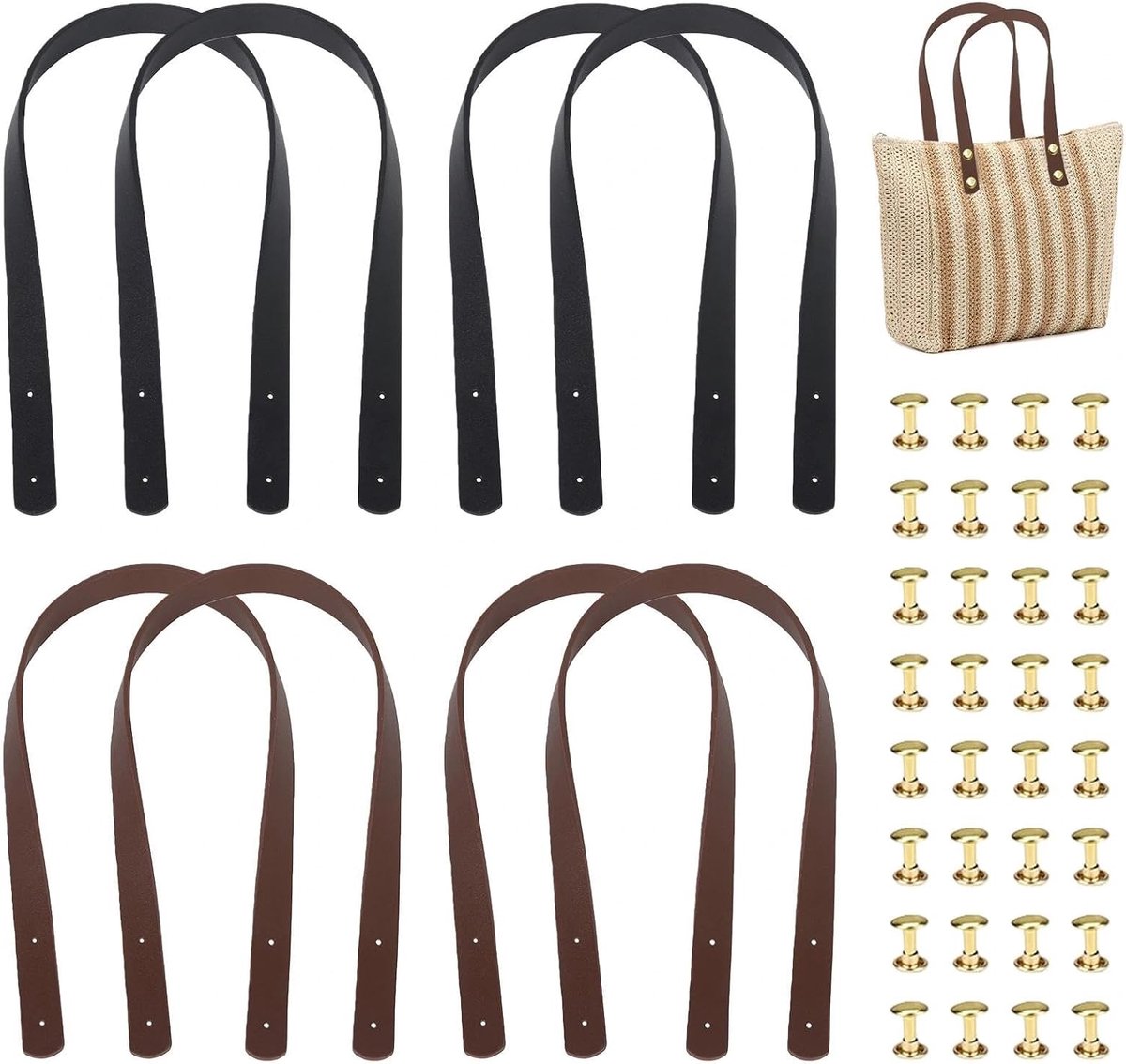 4 Stuks Handvat voor Handtas Lederen Tas Handgrepen met Rivetten Lederen Tas Handvaten voor DIY Handtassen (60×2cm)