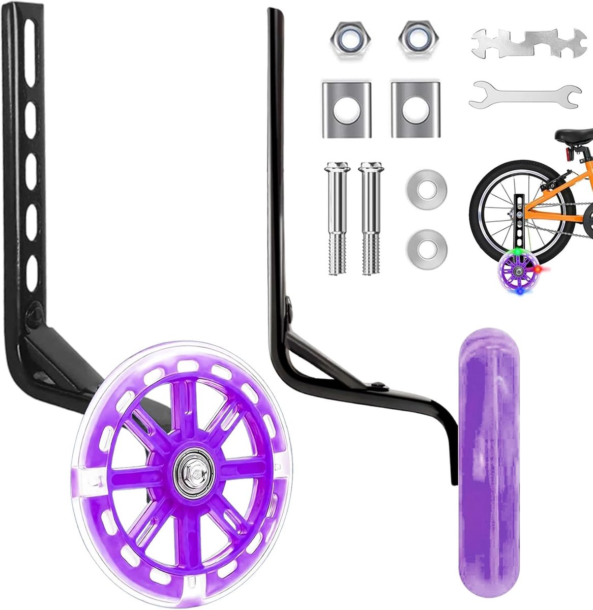 1 paar steunwielen universele fietssteunwielen instelbare steunwielen kinderfiets volwassenen hulpwielen voor 12 14 16 18 20 inch singlespeed fiets (paars)