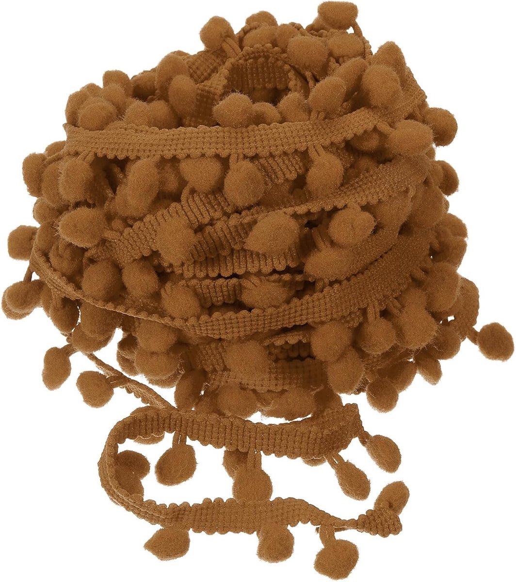 20 Iarden lint met pompons, sierlint met franjes, naai-accessoires, doe-het-zelf handwerk voor gordijnen, kleding, kussens (8 mm, kaki)