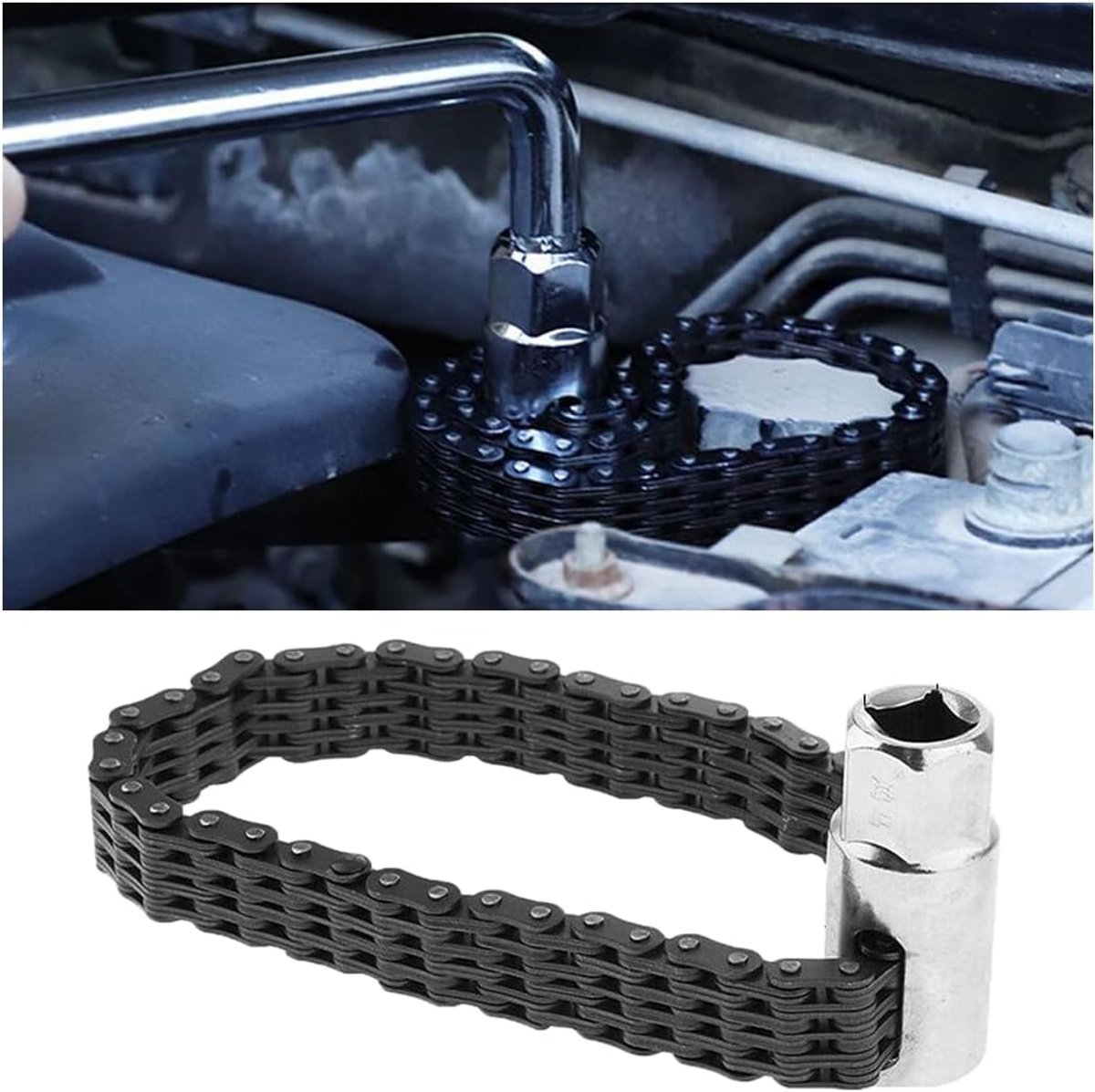 Kettingoliefiltersleutel, verstelbare oliefiltersleutel, kettingsoliefiltersleutel voor motorfiets, auto-oliefilter, voor auto, motorfiets, vrachtwagen, olieverversing