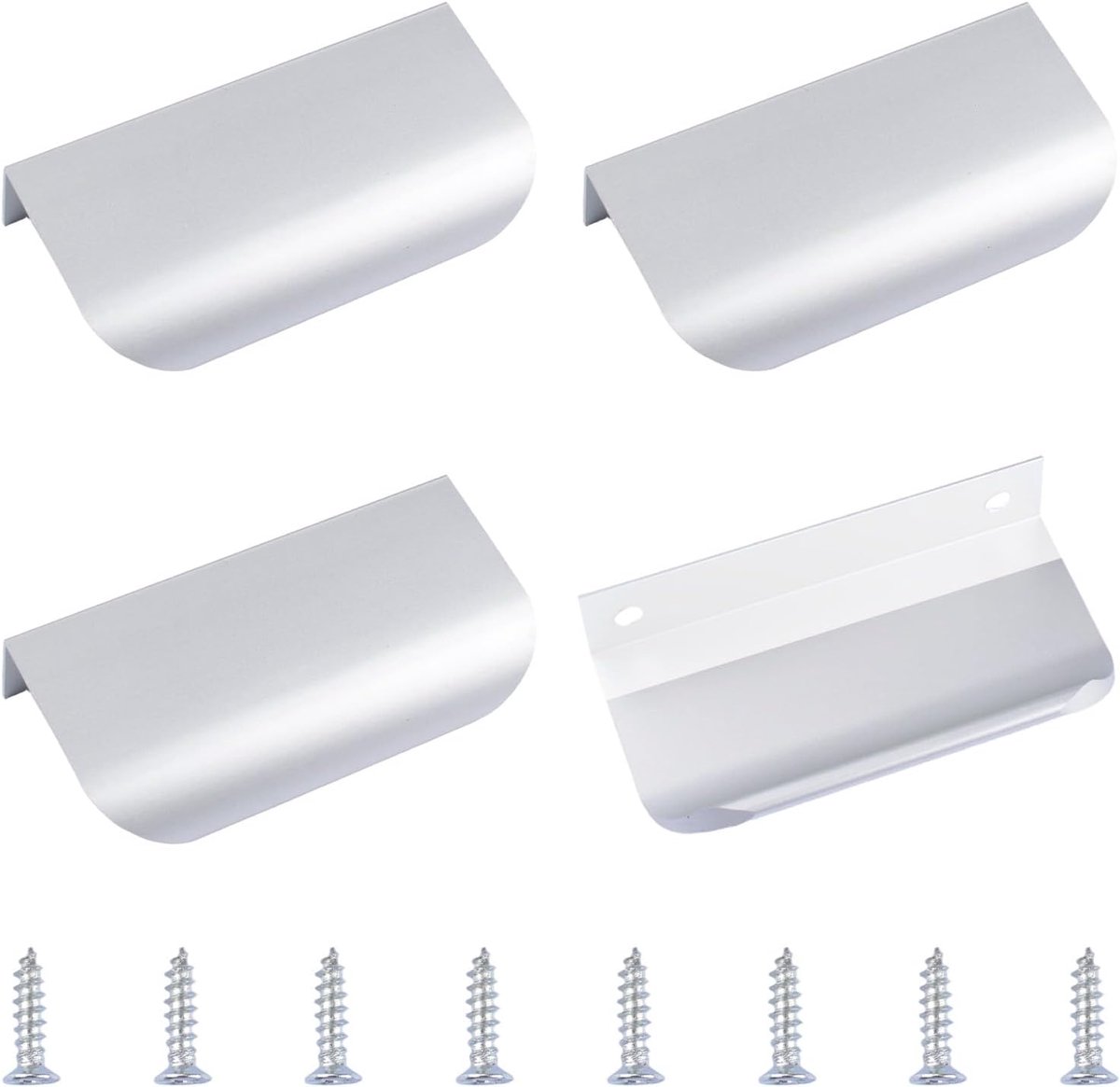 Vingerrandtrekker, 4 Stks Zelfklevend Onmiddellijk Verborgen Handvat Afgeronde Rand Ladehandvat Aluminiumlegering Onzichtbare Trekken Onzichtbare Kastgrepen voor Kasthardware, 80mm/Geborsteld