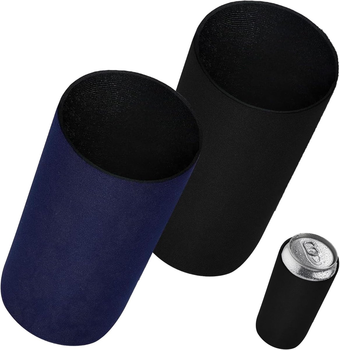 Blikkoeler, 500 ml bierflessenkoeler, 9 x 13,5 cm, herbruikbaar, antislip, voor bierblikjes en andere drankblikjes voor bar, verjaardag, feestgeschenken (zwart en marineblauw)