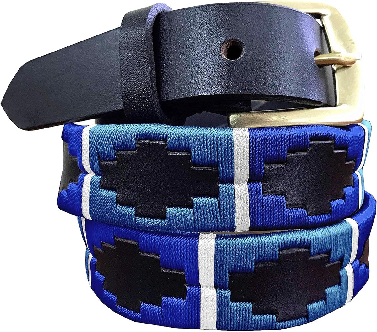 DIAZ Skinny Heren Dames Unisex Bruine Lederen Geborduurde Polo Riem