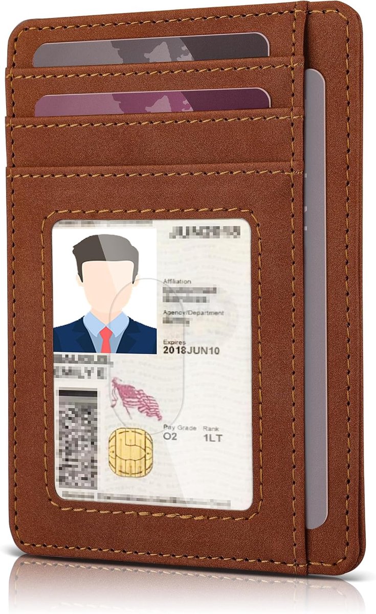 Kaarthouder portemonnee, slanke creditcardportefeuilles, minimalistisch, RFID-blokkering, 1 ID-venster, geschikt voor maximaal 8 kaarten, Slim (11.7 x 8.1 x 1 cm), Minimalistisch