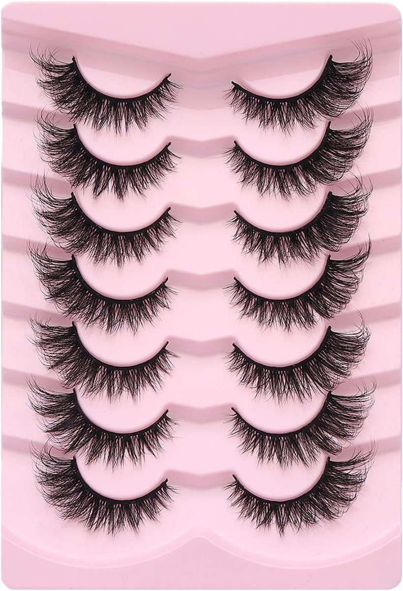 Russische stripwimpers, natuurlijke look, valse wimpers, wispy D, krullend, pluizig 3D-effect, kattenoog, zachte nepwimpers, verpakking van 7 paar (Z04)