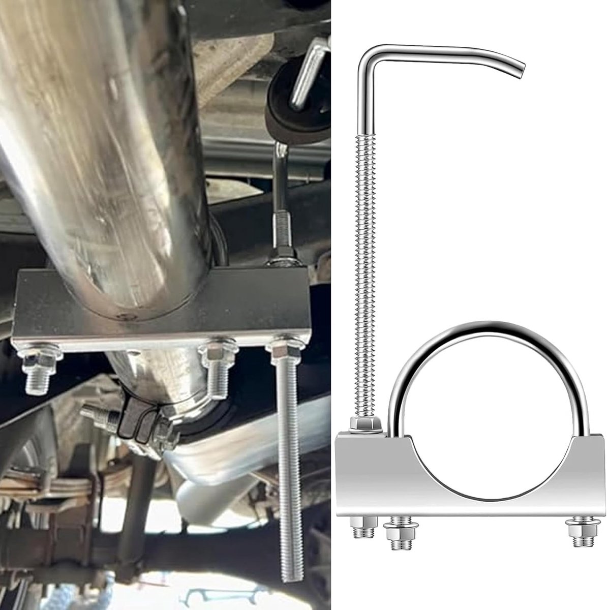 Uitlaatklem met ophanging, heavy duty uitlaatklem met hanger, universele roestvrijstalen U-boutklem, uitlaatsysteemophanging voor 2,5 inch auto vrachtwagen uitlaatpijp