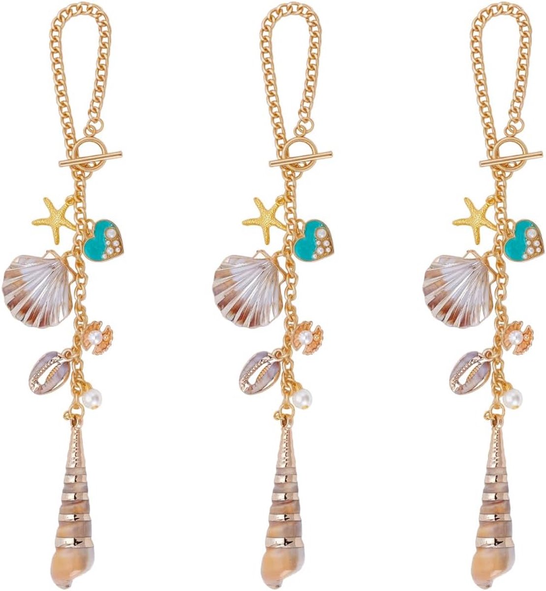 3 Stks Seashell Achteruitkijkspiegel Opknoping Charm 12.2Inch Auto Decor Achteruitkijkspiegels Charms Leuke Kust Achteruitkijkspiegel Charm Leuke Esthetische Accessoire voor Vrouwen/Mannen