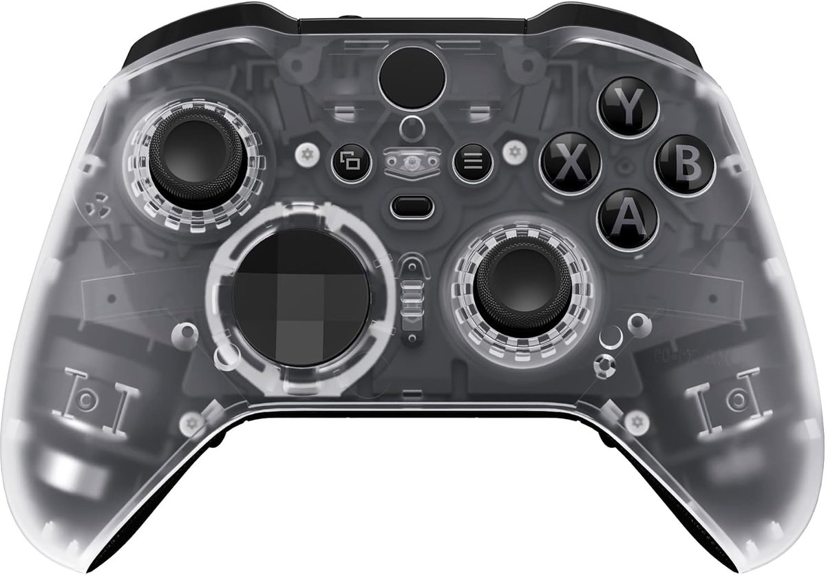 eXtremeRate Transparant Helder Voorplaat Cover, Front Housing Shell Case Vervangende voor Xbox One Elite Series 2, voor Xbox Elite 2 Core Controller Model 1797 - Thumbstick Accent Rings Inbegrepen