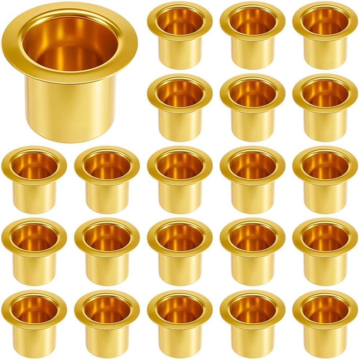 1 doos met 20 kandelaars van metaal, inzetstukken voor kandelaars, 32 x 23 mm, goudkleurig aluminium, druppelbescherming voor kaarsen, druppelverzamelaar voor kaarsen, ramadanwas, Sa