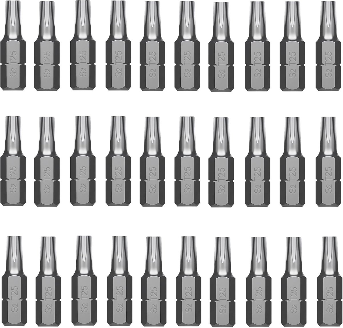 Set Torx Bits T25 - 30 stuks S2 in staal (lengte: 25 mm) - Geschikt voor Torx-schroeven