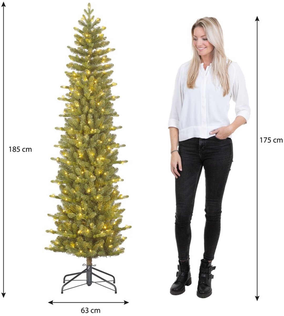 Black Box Trees Harma Smalle Kunstkerstboom - Kerstboom met Verlichting met Timer- en Dimfunctie - Kerstversiering met Warm Witte LED's voor Binnen - H185 x Ø63 cm - Groen – foto 2